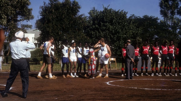 Two teams before a basketball game